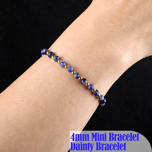 QOGIR 14k gold Handmade Healing Bracelet, Natural Gem Stone Crystal Elastic Gold Bracelet - color: Blue Sodalite - Self Confidence, size: 4m
