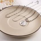 LANE WOODS Gold Plated Necklaces for Women - Multilayer Coin Medallion Pendant Necklace Adjustable Layering Choker Necklaces Chain Set Jewelry - style: Coin Medallion-Silver