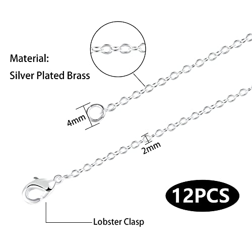 Wholesale 12 PCS Silver Plated Solid Brass Fine Flat Cable Chains Bulk for Jewelry Making 18-30 inches (24 Inch(2MM)) - color: Silver, size: 24 inch-0.079 inch