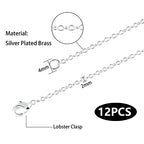 Wholesale 12 PCS Silver Plated Solid Brass Fine Flat Cable Chains Bulk for Jewelry Making 18-30 inches (24 Inch(2MM)) - color: Silver, size: 24 inch-0.079 inch