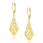 925 Sterling Silver Dangle Earrings for Women, 14K Gold Plated Filigree Dangling Leverback Earrings, Geometric Hypoallergenic Lightweight Dangly Drop Earings for Women Trendy Jewelry Gifts - color: A-14K Gold