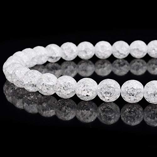 RUBYCA Natural AAA Grade White Clear Quartz Crystal Crackle Round Beads Jewelry Making 1 Strand 4mm - color: Round Crackle a, size: 4mm