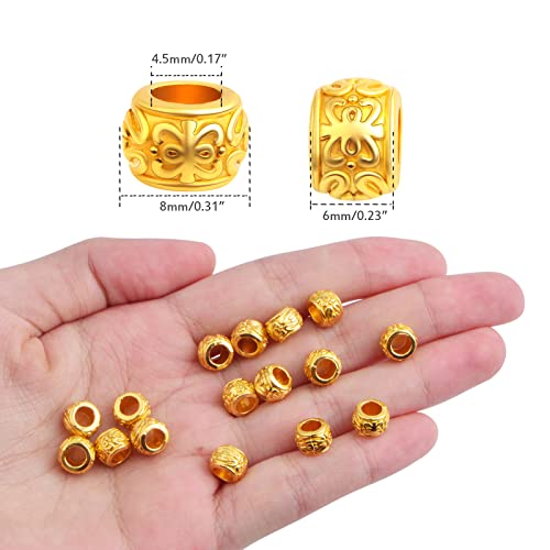100pcs Bright Golden Rondelle Spacer Beads European Large Hole Tube Column Loose Accessories for DIY Bracelet Necklace Jewelry Making, Hole: 4.5 mm - color: Bright Golden