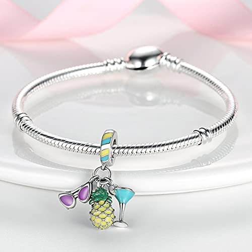 MULA 925 Sterling Silver Charms for Bracelets and Necklaces Lipstick and Bag Dangle Pendants Tower Camera Beads Jewelry Charms for Women - color: Sunglasses and Pineapple