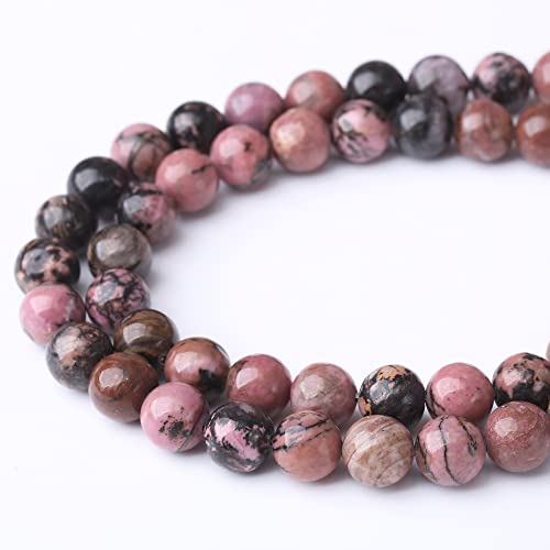 12MM Black Line Rhodochrosite Round Loose Beads Natural Gem Beads Crystal Energy Stone Beads for Jewelry Making DIY Bracelet Necklaces - color: Black Line Rhodochrosite, size: 12MM