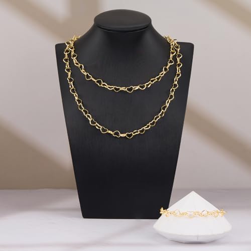 YOUBEIYEE 16.4 Feet Heart Chain 18K Gold Plated Stainless Steel Chains Bulk for Jewelry Making - color: Heart Gold