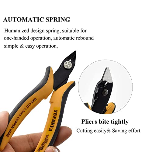 YUFANYA 5PCS Flush Cutters,Wire Cutters for Side Cut,Nut Cut with Softy Anti-Slip Handle and Internal Spring Wire Clippers,Heat Treated Carbon Steel Made Snippers(Yellow& Black), 5Pack - size: 5 Pack