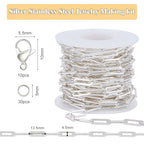 GTVOODX Chunky Paperclip Chain Roll Silver 4 Meters Stainless Steel Handmade Paper Clip Link Chains Spool Bulk for Women Jewelry Making with Lobster Clasps Jump Rings - color: Silver Thick Paperclip Chains
