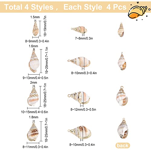 SUNNYCLUE 1 Box 16Pcs 4 Style Ocean Beach Spiral Seashells Craft Charms Connectors Pendant Conch Shells Charms with Plated Golden Loop Bail for Bracelet Necklace Making Craft Supplies - color: 1 Box 16pcs Conch Shell Charms