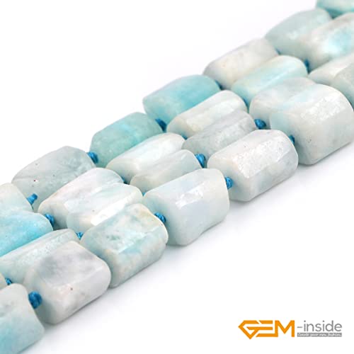 GEM-Inside 30Pcs 8x12mm Natural Blue Larmiar Quartz Gemstone Faceted Freeform Tube Column Chakra Beads for Jewelry Making Full 15" Strand Power Energy Healing Stone - color: Blue Larmiar