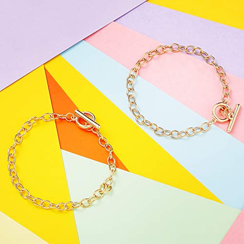 Hicarer 45 Pieces Bracelet Chains with OT Toggle Clasp Stainless Steel Bracelet Link Chains DIY Jewelry Making Supplies for Women Jewelry Crafts(Gold) - color: Gold