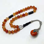 Simple Designed Natural Stone Worry Beads - Prayer Beads Tesbih-Tasbih-Tasbeeh-Misbaha-Subha-Sebha-Sibha-Rosary (Red Agate Natural Stone -8 mm 33- Beads/Drop Tassel) - color: Red Agate Natural Stone -8 mm 33- Beads / Drop Tassel