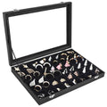 Siveit Jewelry Tray Organizer Box 48 Grid Jewelry Display Organizer Box with Transparent Lid Rings Earrings Necklaces Pendants Display Box Suitable for Women and Girls (48 Grid, Black) - color: Black