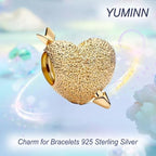 925 Sterling Silver Charms for Bracelets Gold Love and Heart Charms Cherry Blossom Dangle Beads Jewelry for Women - color: Gold Cupid's Arrow Heart Charm