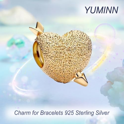925 Sterling Silver Charms for Bracelets Gold Love and Heart Charms Cherry Blossom Dangle Beads Jewelry for Women - color: Gold Cupid's Arrow Heart Charm