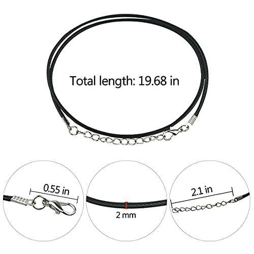50 Pcs Black Waxed Necklace Cord 2MM Waxed Leather Cord Rope with a Lobster Claw Clasp Necklace Cord Bulk for Jewelry Making Bracelet Chain Necklaces String Jewelry DIY Accessories