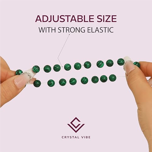 Crystal Vibe 8mm Beaded Bracelets For Women Men - Healing Crystal Bracelet - Adjustable Size - color: malachite