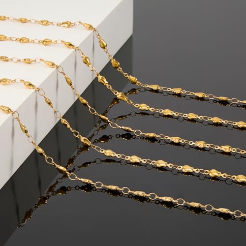 KYUNHOO 13 Feet Gold Plated Stainless Steel Chain for Jewelry Making Beautiful Rose Links Solid Flower Chains for Crafts DIY with Clasps Jewelry Findings - color: Rose Gold