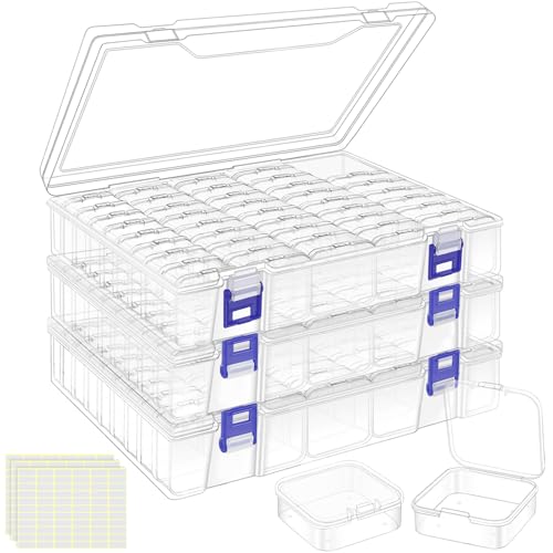 DILIBRA Bead Organizer Box, 138Pcs Small Bead Organizers and Storage Plastic Cases, Mini Clear Storage Containers Boxes with Hinged Lid for Diamond Painting Accessories Seed Jewelry DIY Craft - color: 3 Pack (138 Organizers)