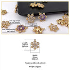 Crystal Zirconia Gold Plated Brass Charms for Jewelry Making Bracelet Necklace Earring Pendant Craft Supplies DIY Accessories - color: FlowerB-Purple-6Pcs