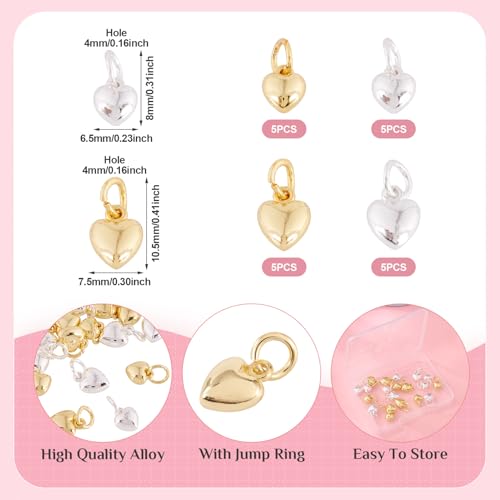 FASHEWELRY Real 18K Gold Plated Heart Charms Platinum Brass Pendants with Loop for Bracelets Necklace DIY Jewelry Making, Wedding, Mother's Day Festival Gifts - color: Golden & Silver