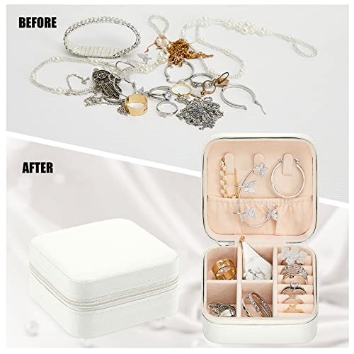 Taiyin Travel Jewelry Case, Bridesmaid Gifts Mini Jewelry Organizer, PU Leather Portable Earring Box for Women Girls - color: White