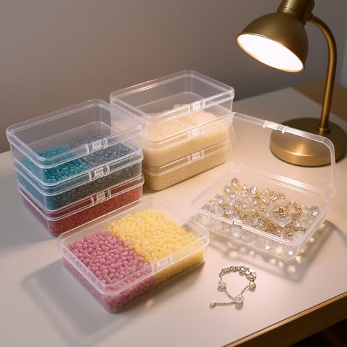 8-Pack Rectangular Plastic Storage Containers Box with Hinged Lid for Beads and Crafts, 4.5 x 3.3 x 1.1 inch / 115 x 85 x 28 mm (Translucent) - size: 4.5 x 3.3 x 1.1 inch