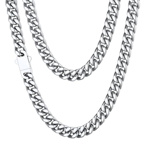 ChainsHouse Stainless Steel Mens Cuban Link Chain, Black/ 18K Gold Plated Miami Cuban Chain Necklace, 5mm/7mm/9mm/12mm/14mm Width, No Tarnish& Durable Hip Hop Mens Jewelry, 18"-30", Send Gift Box - color: a. 7mm width-steel, size: 22 inches