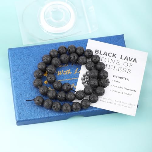 Natural Stone Beads Round Genuine Real Stone Beading Strand Loose Gemstones DIY Smooth Bead for Bracelet Necklace Earrings Jewelry Making (Black Lava, 10mm 36 Pieces) - color: Black Lava, size: 10mm 36pcs