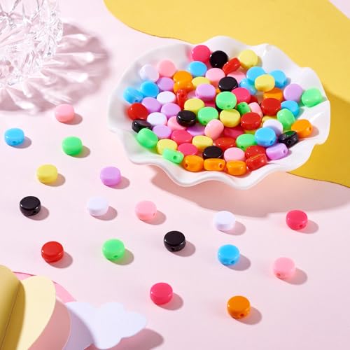 Craftdady 100Pcs 10mm Flat Round Acrylic Beads Colorful Opaque Disc Coin Loose Beads Flat Circle Slice Beads Candy Color Plastic Pastel Beads for DIY Necklace Bracelet Lanyard Jewelry Making