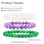 2/3-Pieces 4mm 6mm 8mm Natural Crystal Gemstone – Handmade Reiki Energy Healing Stretch Bracelets Jewelry for Yoga, Meditation, Unisex - color: 3 Pieces (Amethyst&GreenJade&WhiteJade), size: 8mm