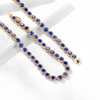 Gemsme 18K White Gold Plated Halo Necklace 5.0mm Round Cubic Zirconia Classic Tennis Necklace - color: Yellow Gold - Blue, size: 20 inch