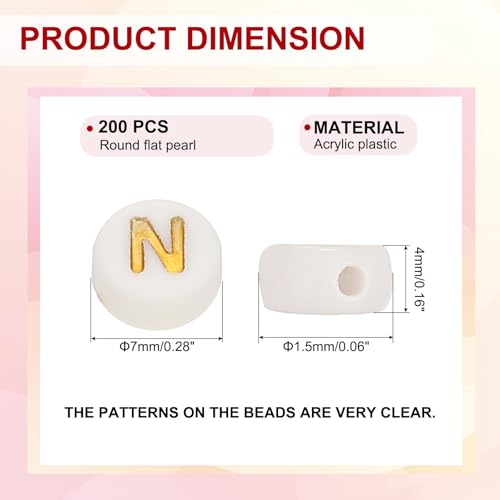 HARFINGTON 200 Pcs 4x7mm Acrylic Letter Beads, Round White Alphabet Beads Letter N, Alphabet Spacer Beads for Jewelry Making Bracelets Necklaces - style: Letter N