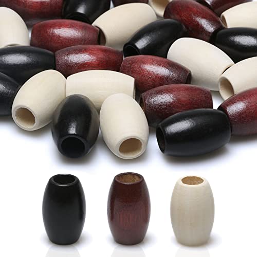 50PCS Oval Wood Beads for Bead Crafts Making, Black, Maroon Unfinished Mixed Colors Wooden Barrel Beads Macrame Beads with 9mm Hole for Garlands Hair Braids Home Party Decor, 30 x 20mm - color: 30x20mm, 3 Colors#50pcs