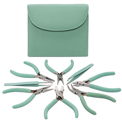 The Beadsmith Fashion Color Pliers – Set of 8 Slimline Color-Coordinated Tools – Matching Clutch in Aqua – Jewelry Making Supply Kit to Create Necklaces, Bracelets, Earrings & More - color: Aqua