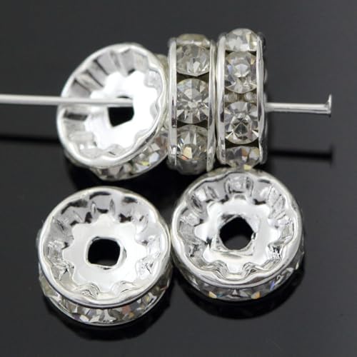 500pcs Adabele Grade A 4mm (0.16 Inch) Small Rhinestone Rondelle Loose Beads (Clear Crystal) Sterling Silver Plated Spacer for DIY Craft Jewelry Making CF1-401 - color: Clear, size: 4mm (500pcs)