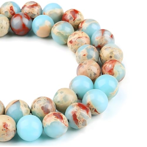HAAMIIQII 6mm Blue Imperial Jasper Beads Round Gemstone Loose Beads for Jewelry Making 2 Strands (120-130pcs) - color: Blue Imperial Jasper, size: 6mm (120-130pcs)
