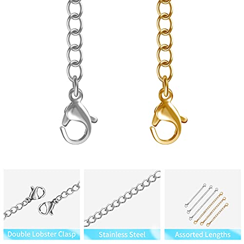 UUBAAR 12 PCS Necklace Extenders - Stainless Steel Necklace Extension Chain for Jewelry, Bracelets & Anklets (6 Gold & 6 Silver, 1"-6" Lengths) - color: Gold & Sliver