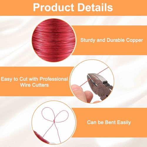 HARFINGTON Wire 328ft Length 26 Gauge Copper Craft Jewelry Wrapping Wire Tarnish Resistant Beading for Jewelry Making Supplies Crafting, Bright Red - color: Bright Red
