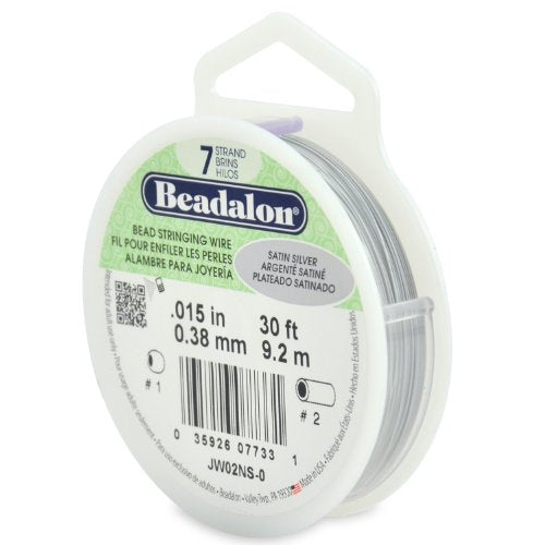 Beadalon 7 Strand Stainless Steel Bead Stringing Wire, .015 in / 0.38 mm, Satin Silver, 30 ft / 9.2 m - color: Satin Silver, style: .015 in / 0.38 mm , 30 ft / 9.2 m