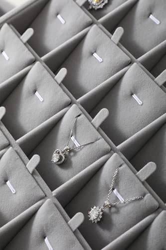 Stackable Jewelry Trays, Velvet Earring Box,Premium Necklace Box,Luxury Jewelry Display Case,Grey Pendant Trays - color: Grey, size: 24 Grid Pendant Tray