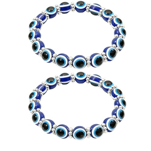 Handmade 8mm Beaded Bracelets For Men Protection Bracelet For Women Chakra Feng Shui Stretchy Handmade Lucky Money Stretchy Crystal Bracelets Best Gifts - color: Evil eyes 2PCS