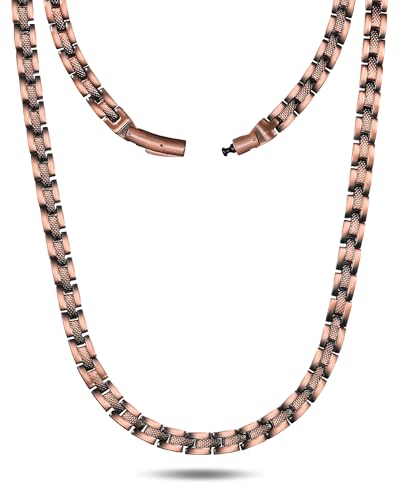 Feraco Copper Necklace for Men Women, 99.99% Pure Copper Magnetic Chains with 3500 Gauss Ultra Strength Neodymium Magnets, Adjustable Jewelry Gift with Sizing Tool - style: Vintage Matrix