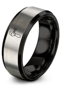 Chain Tool Ring - Gift for Cyclist - 8mm - Band - Gunmetal Black Silver - Personalized Custom Engraving - Men Women - Anniversary Engagement Wedding - Tungsten Carbide - Flat Dome Bevel - color: 15 - Black Grey Tungsten