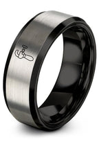 Chain Tool Ring - Gift for Cyclist - 8mm - Band - Gunmetal Black Silver - Personalized Custom Engraving - Men Women - Anniversary Engagement Wedding - Tungsten Carbide - Flat Dome Bevel - color: 15 - Black Grey Tungsten