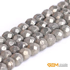 GEM-Inside 4mm Pyrite Beads Crystal Stone Faceted Round Genuine Loose Beads for Bracelet Necklace Jewelry Making 15" - color: Gray Pyrite, size: 4mm