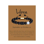 VLINRAS Zodiac Bracelet for Men Women, 8mm 10mm Natural Black Onyx Stone Star Sign Constellation Horoscope Bracelet Gifts