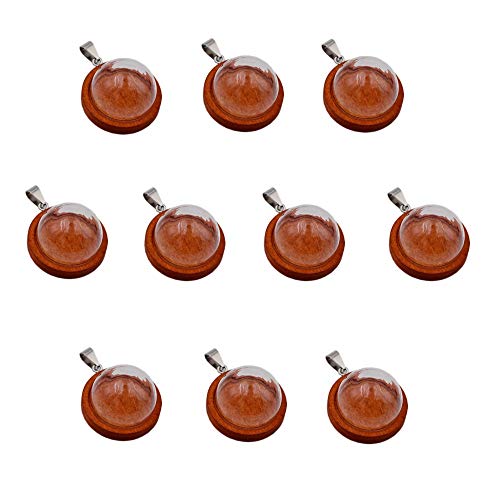 ZenRa 10-Piece Glass Dome Pendant Set with Wooden Base & Hollow Glass Cabochons (25mm Red Coffee) - size: 25mm Dome Red Coffee