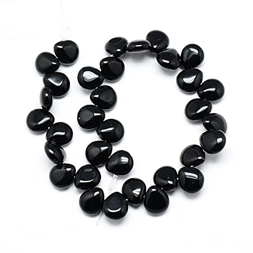 Craftdady 30pcs Teardrop Natural Black Stone Beads Top Drilled Energy Healing Gemstone Loose Beads Polished Chakra Stone Loose Beads 12x9-10mm for DIY Jewelry Crafts - color: Black Stone