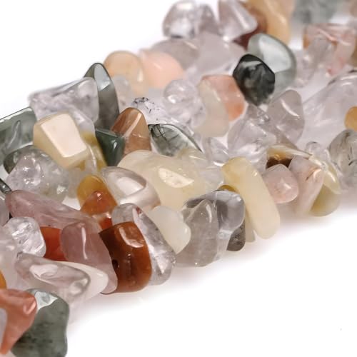HAAMIIQII 5-8mm Natural Mixed Rutilated Quartz Chips Beads Genuine Real Irregular Freeform Chip Loose Gemstone Energy Healing Beads for Jewelry Making Strand 30 Inch - color: Mixed Rutilated Quartz